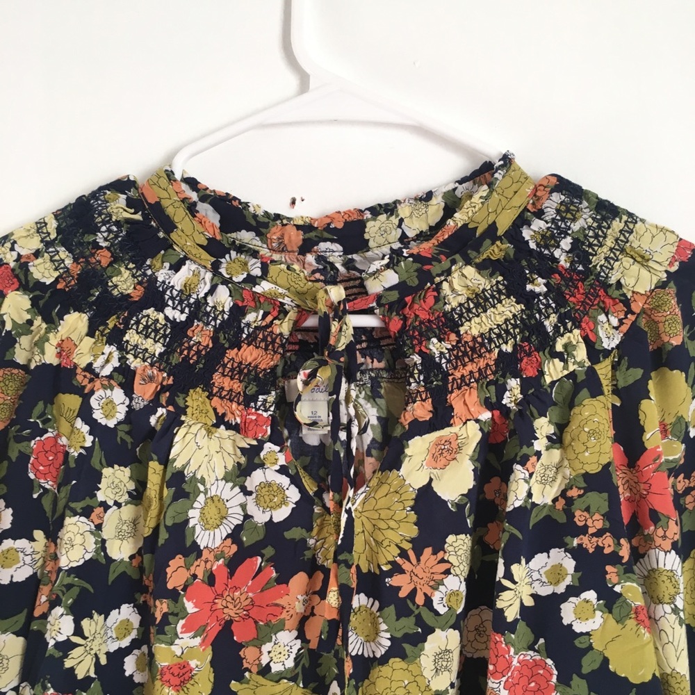 Anthropologie Navy Floral Peasant Blouse with Olive and Coral - Picture 6 of 6